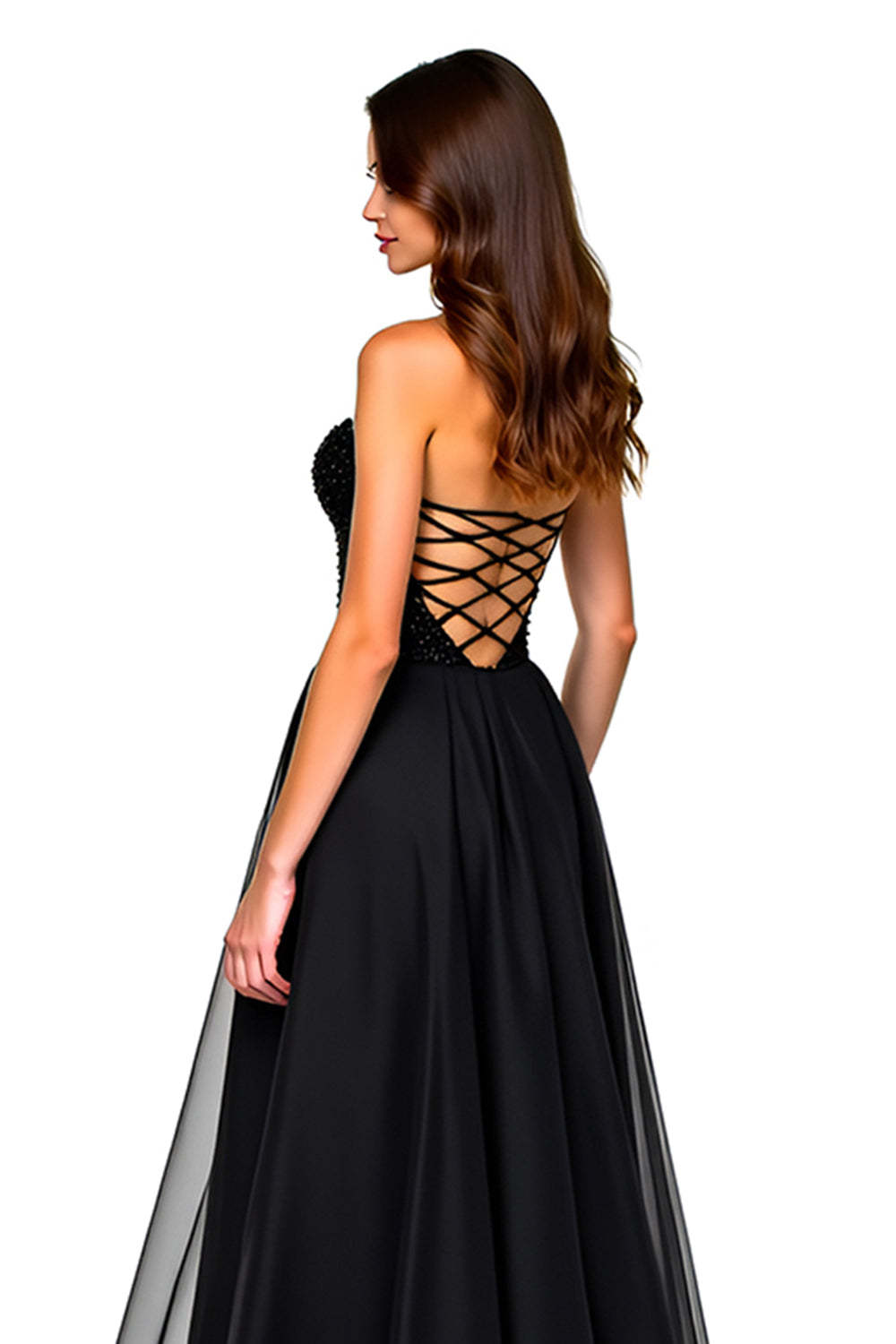 Strapless Black Sweetheart A Line Long Formal Dress