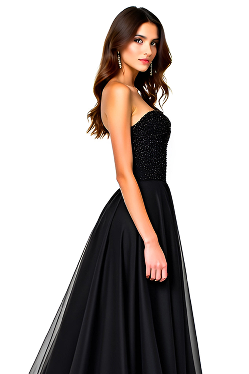 Strapless Black Sweetheart A Line Long Formal Dress