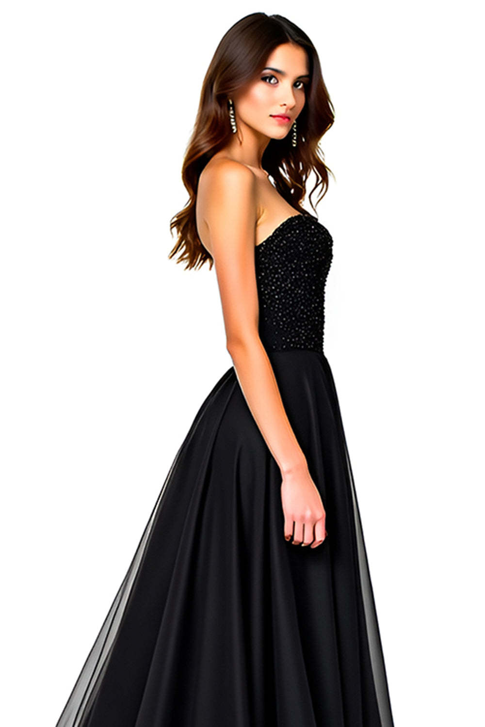 Strapless Black Sweetheart A Line Long Formal Dress