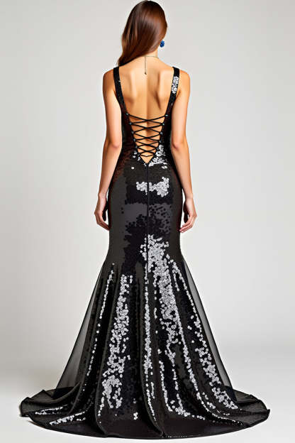 Black Mermaid Sequined Corset Long Formal Dress