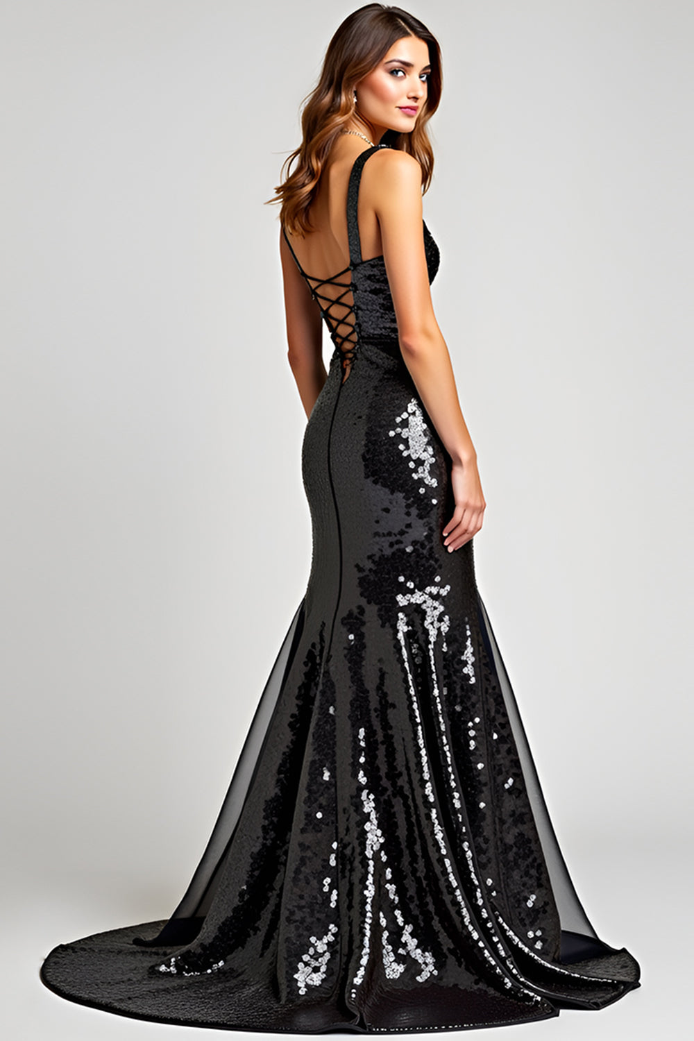 Black Mermaid Sequined Corset Long Formal Dress