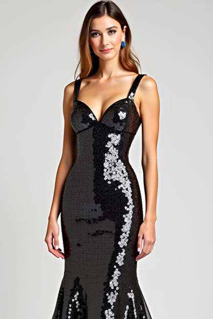 Black Mermaid Sequined Corset Long Formal Dress
