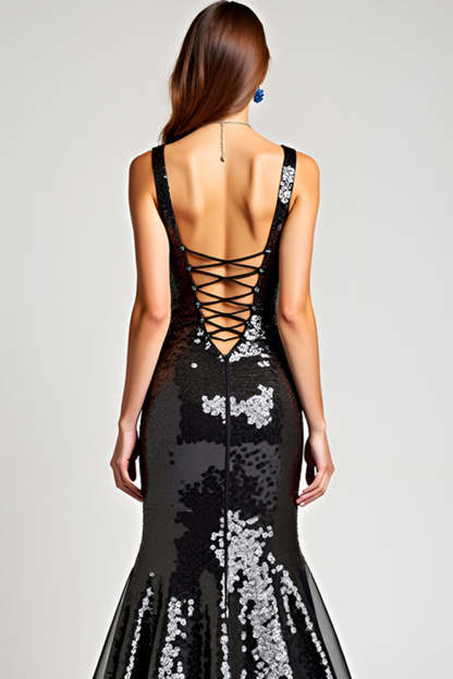 Black Mermaid Sequined Corset Long Formal Dress