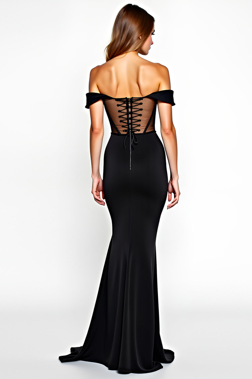 Black Mermaid Off the Shoulder Corset Maxi Formal Dress with Slit