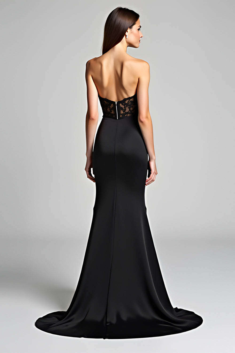 Black Mermaid Strapless Sweetheart Long Formal Dress with Slit