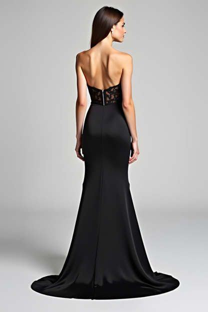 Black Mermaid Strapless Sweetheart Long Formal Dress with Slit