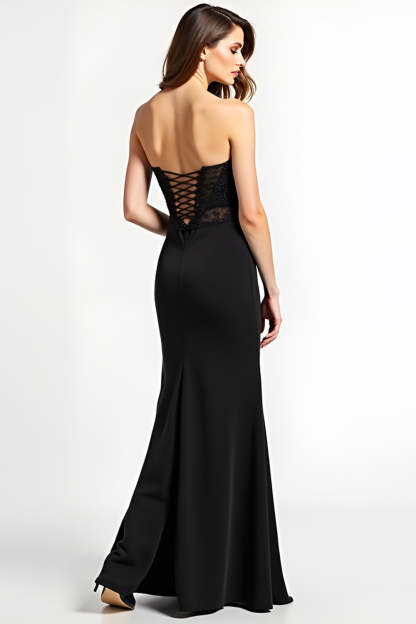 Black Sweetheart Long Appliques Sheath Formal Dress with Slit