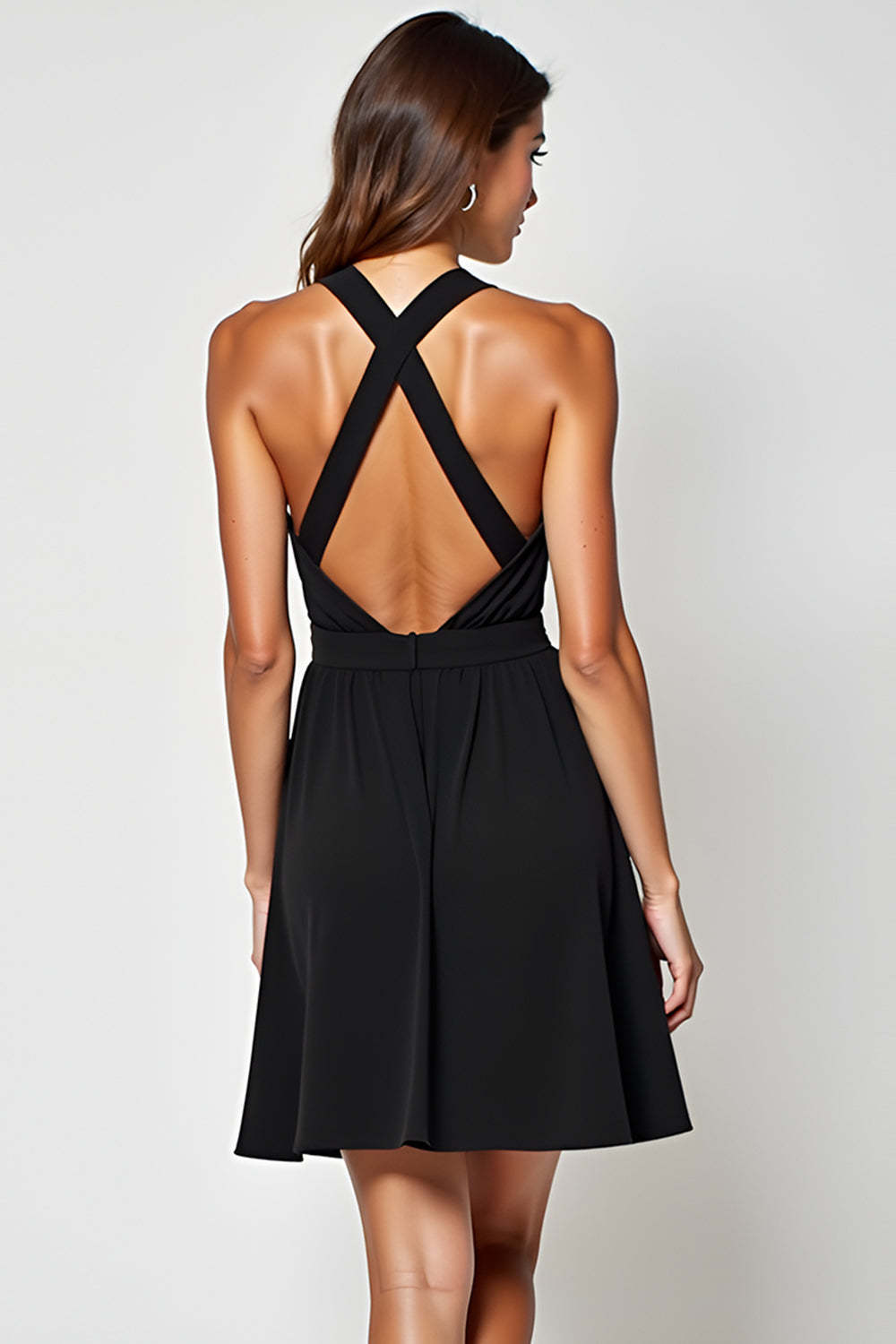 Black A Line Keyhole Halter Short Graduation Dress