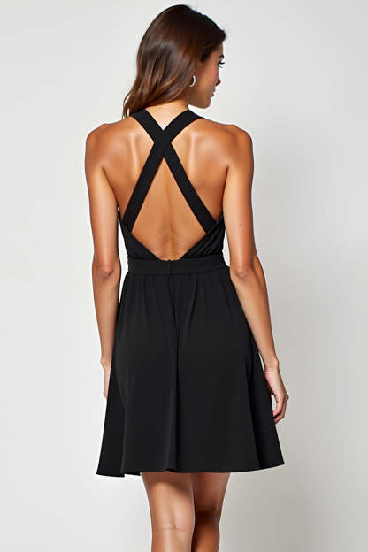 Black A Line Keyhole Halter Short Graduation Dress
