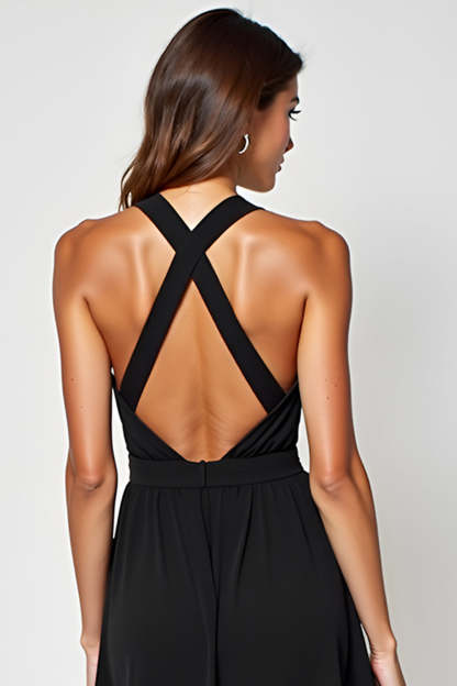 Black A Line Keyhole Halter Short Graduation Dress