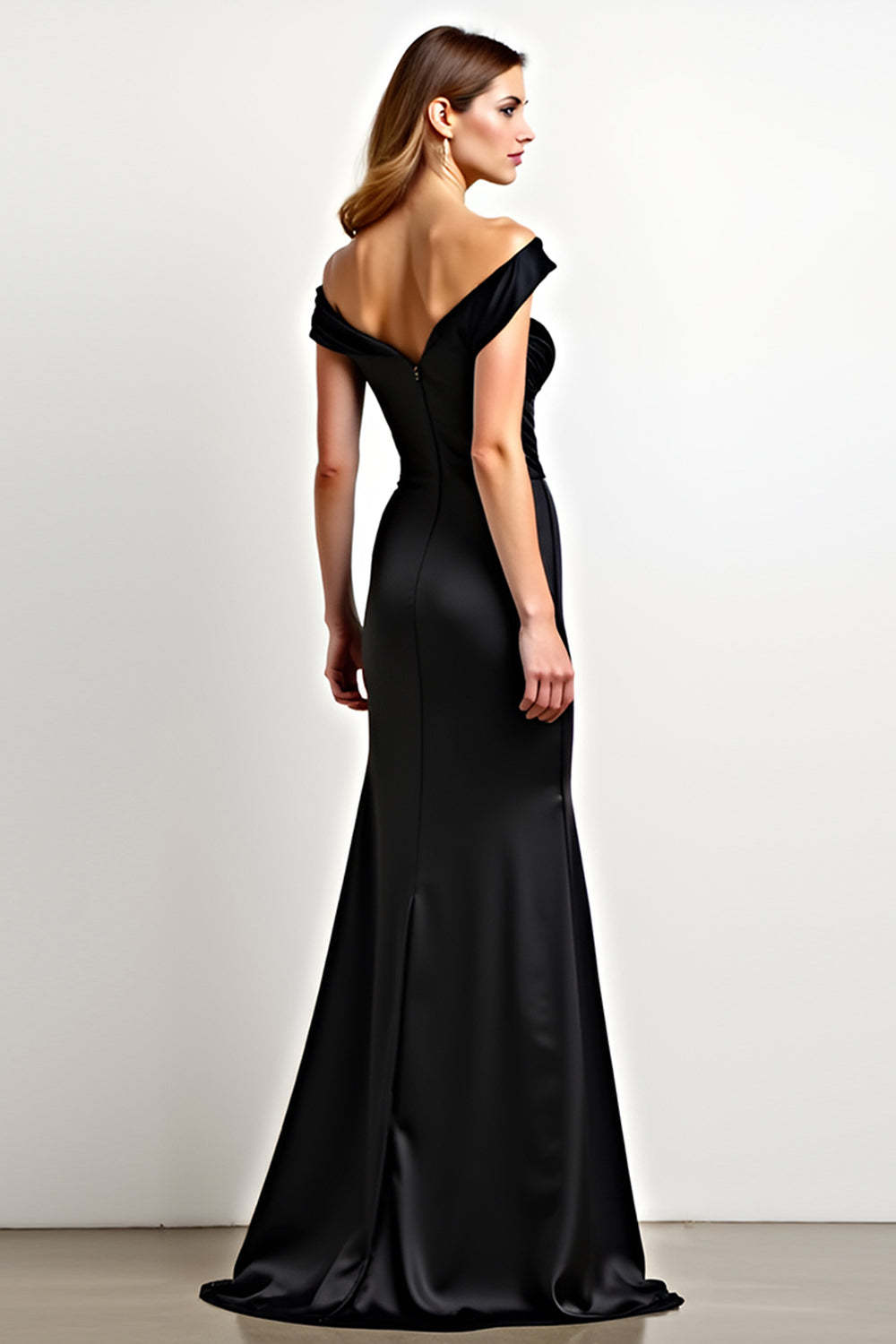 Black Mermaid Off the Shoulder Ruched Long Formal Dress