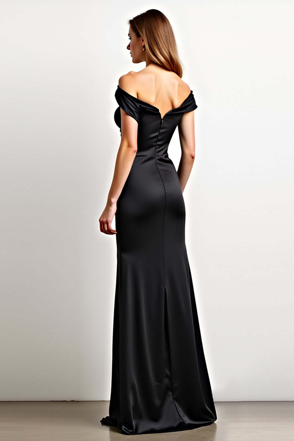 Black Mermaid Off the Shoulder Ruched Long Formal Dress
