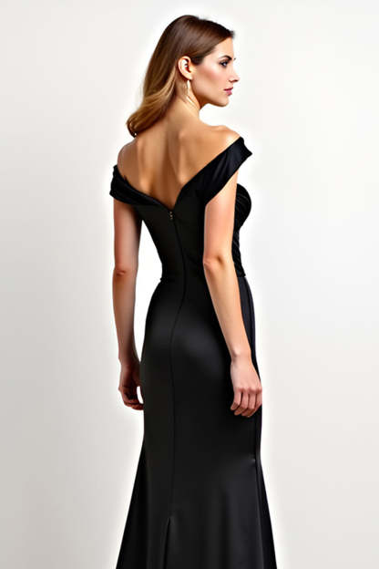 Black Mermaid Off the Shoulder Ruched Long Formal Dress