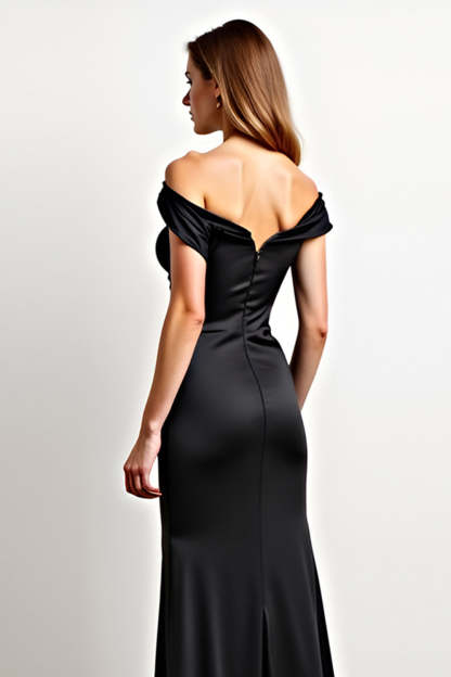 Black Mermaid Off the Shoulder Ruched Long Formal Dress