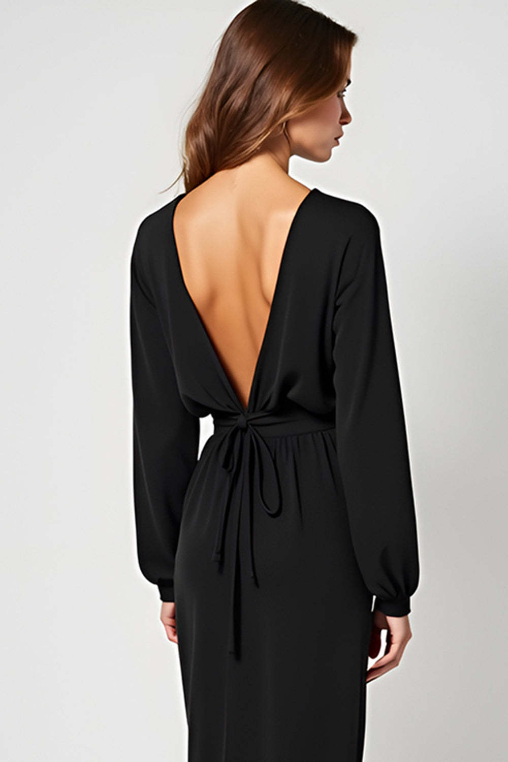 Black V-Neck Long Sleeves Graduation Dress