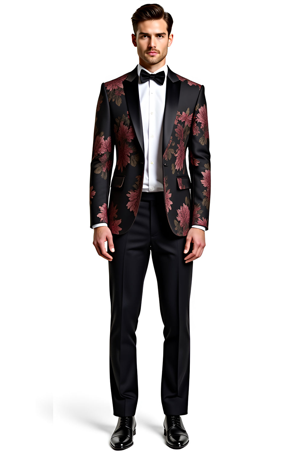 Black Flower Notch Lapel One Button 2 Piece Prom Men Suits