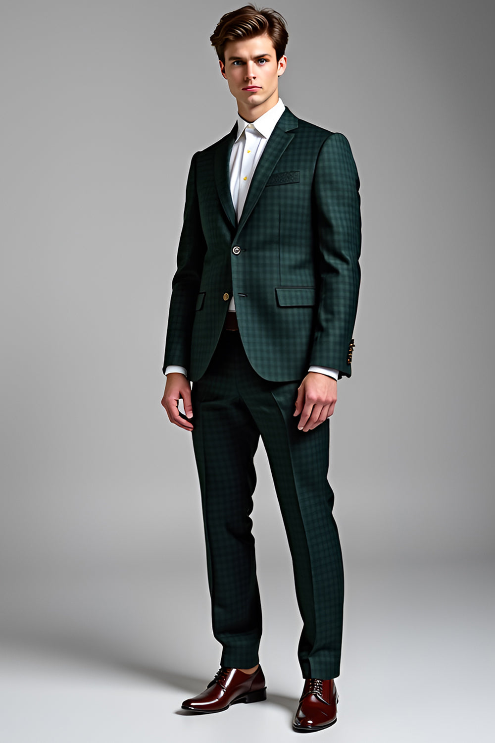 Dark Green 2 Piece Notch Lapel Two Button Plaid Prom Men Suits