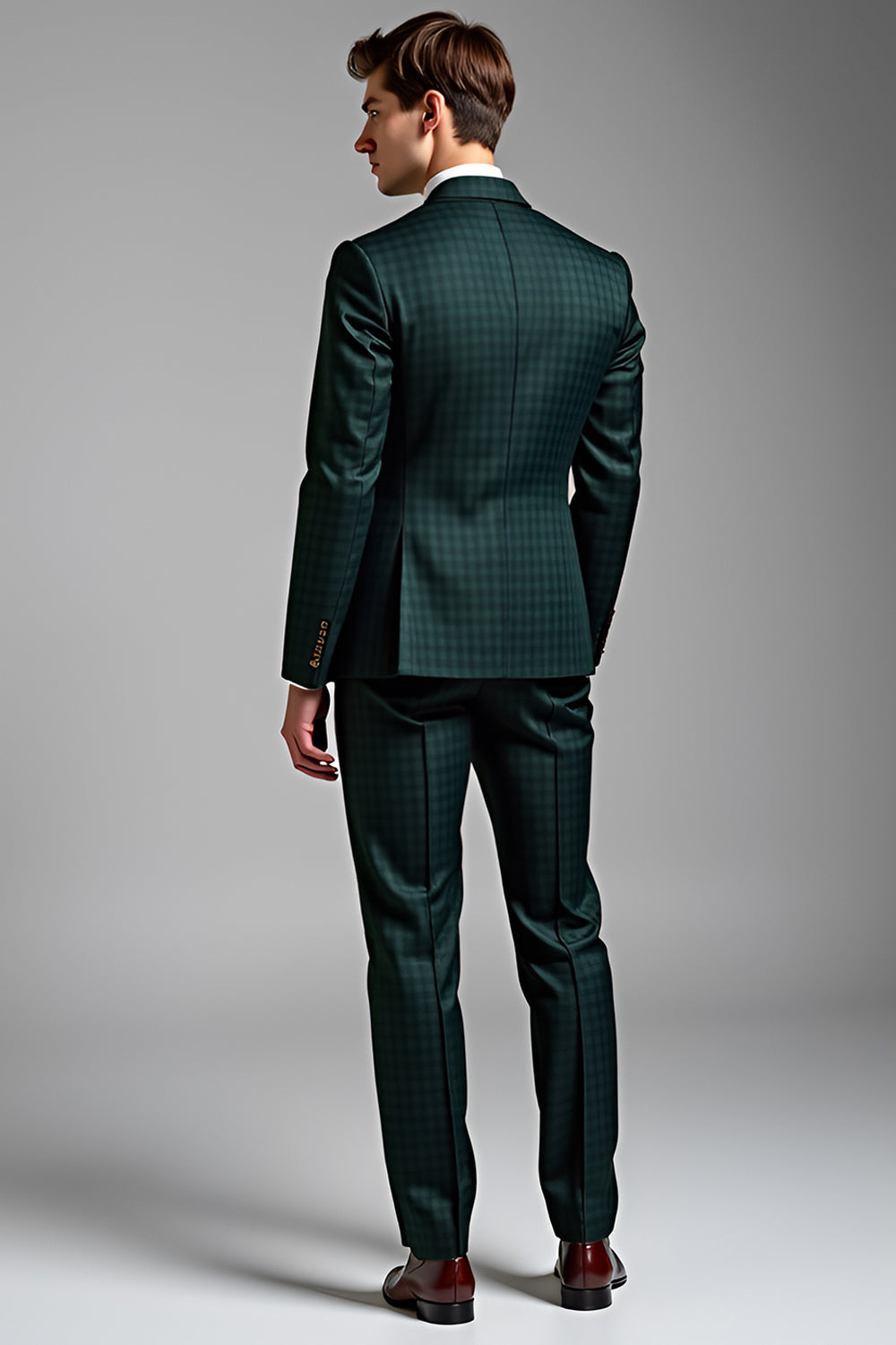 Dark Green 2 Piece Notch Lapel Two Button Plaid Prom Men Suits