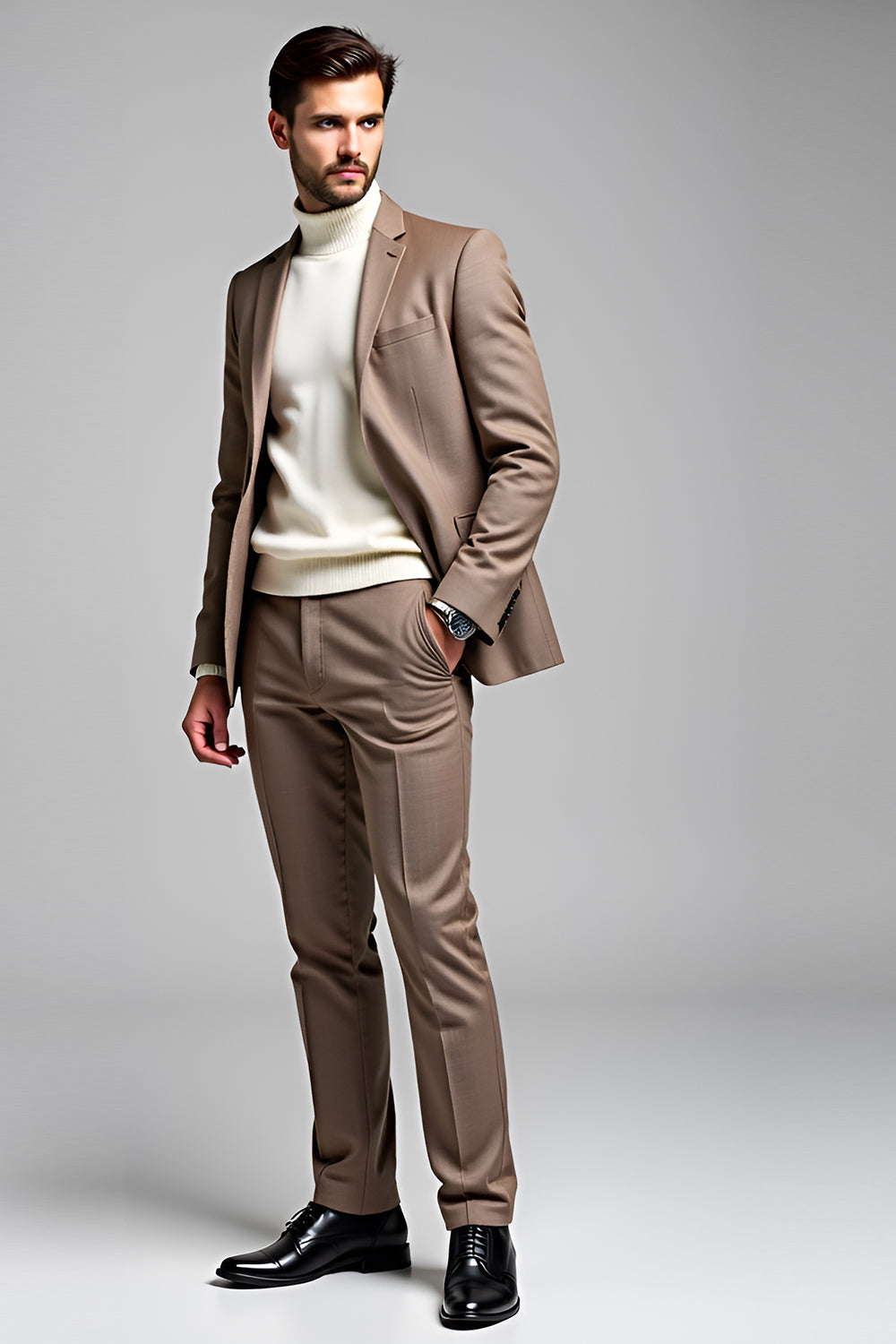 Luxury Khaki Notch Lapel Two Button 2 Piece Men Suits