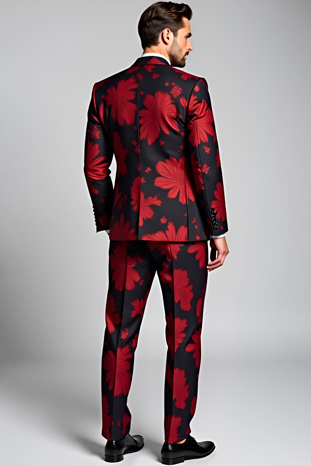 Dark Red Printed Notch Lapel One Button 2 Piece Prom Men Suits