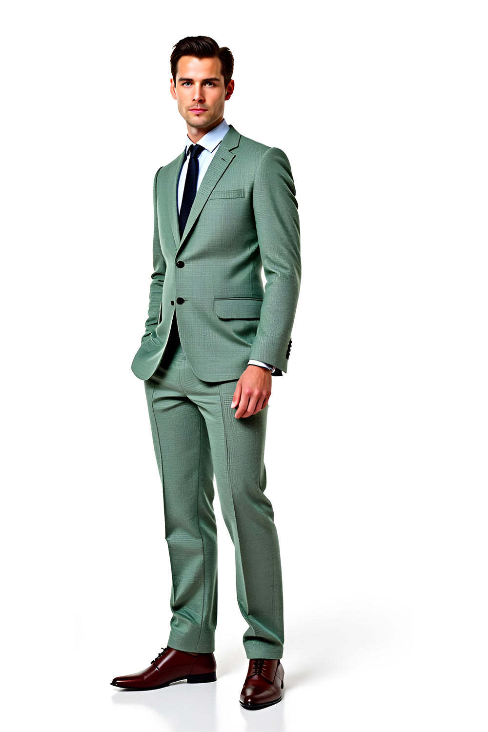 Leely Men Grey Green Notch Lapel 2 Piece Prom Suits Two Button Men's Suits