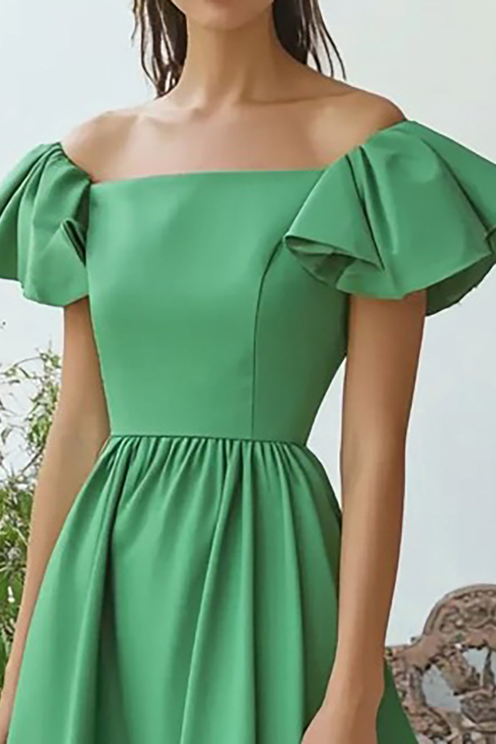 Green Square Neck Cap Sleeves A Line Formal Dress
