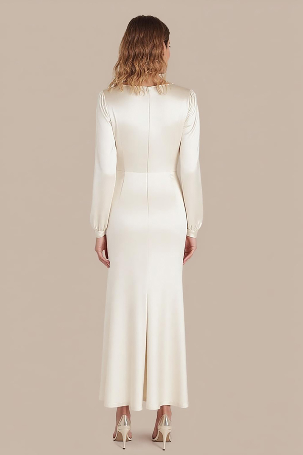 Simple Ivory Scoop Neck Sheath Satin Long Formal Dress