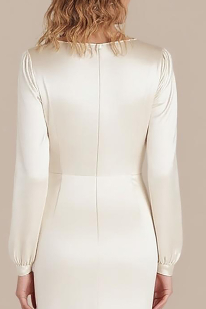 Simple Ivory Scoop Neck Sheath Satin Long Formal Dress