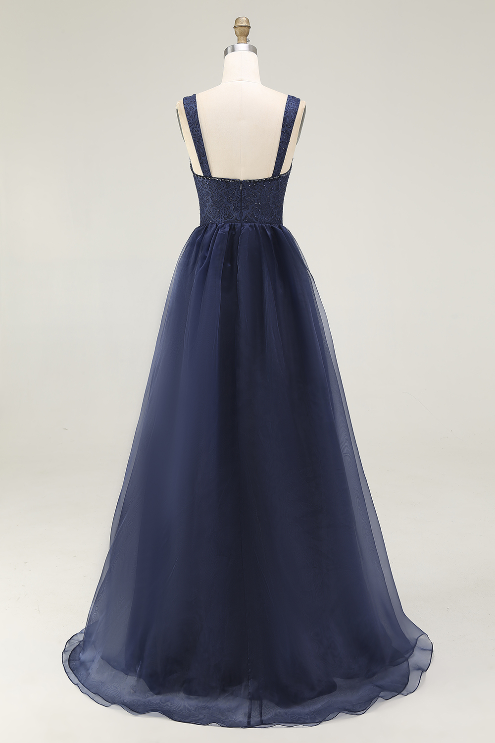 Navy Corset Sweetheart A Line Pleated Long Prom Dress