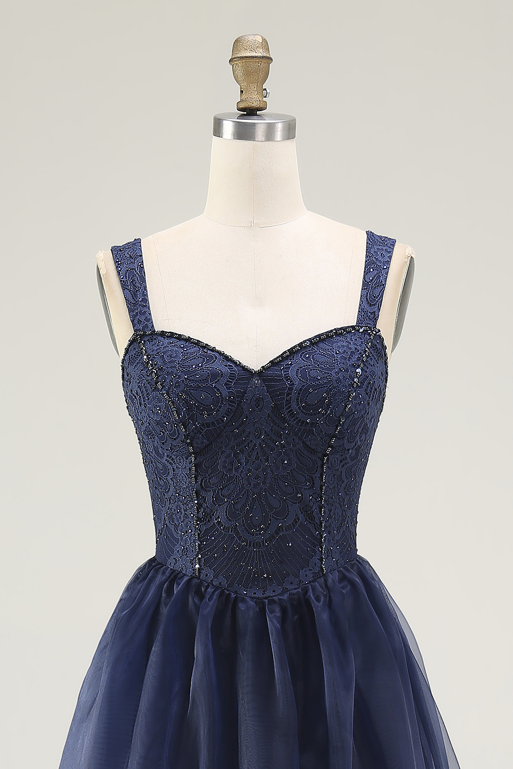 Navy Thick Straps Corset Sweetheart A Line Long Prom Dress