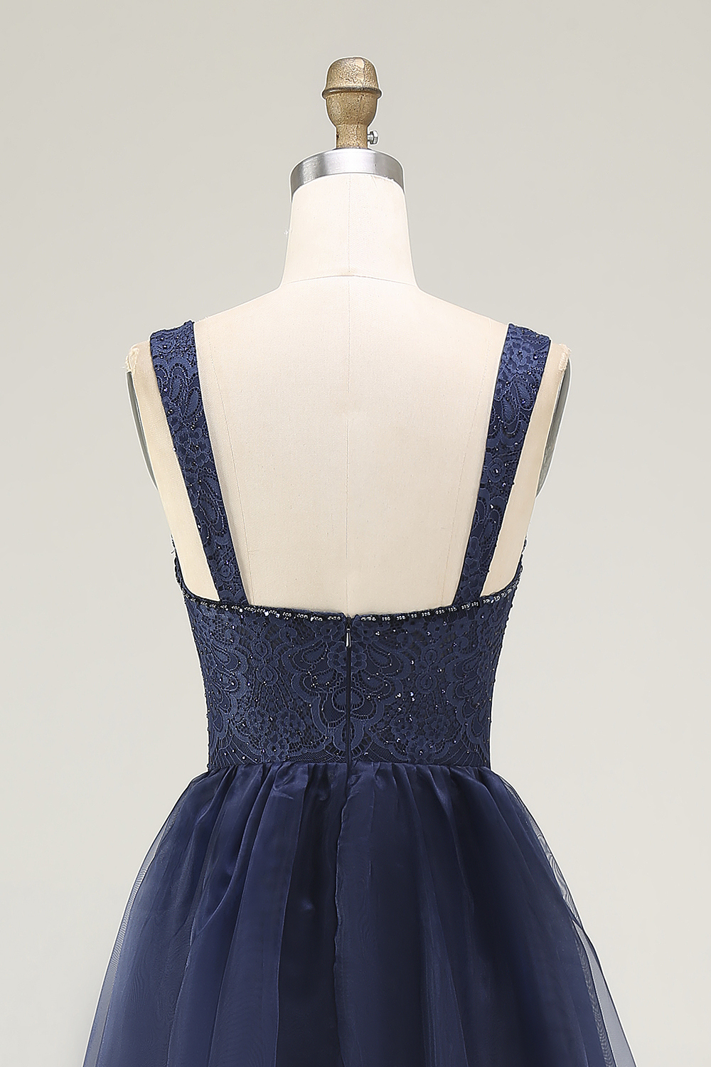 Navy Thick Straps Corset Sweetheart A Line Long Prom Dress