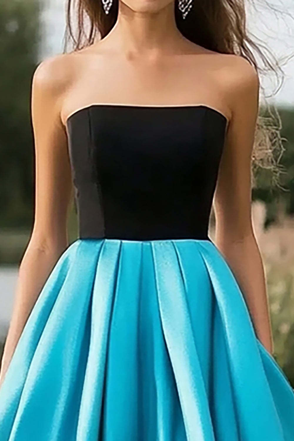 Black Blue Ball Gown Strapless Satin Long Prom Dress