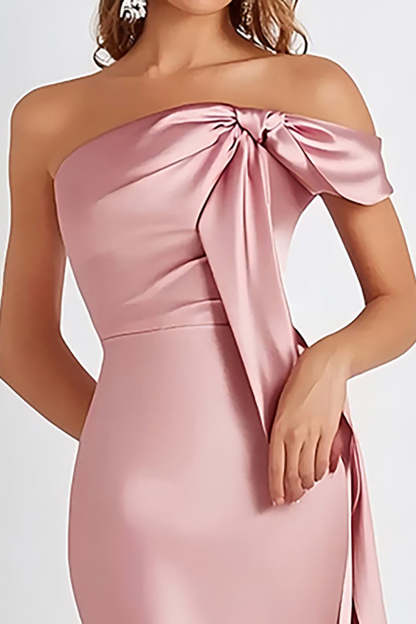 Sheath Pink One Shoulder Streamer Long Formal Dress