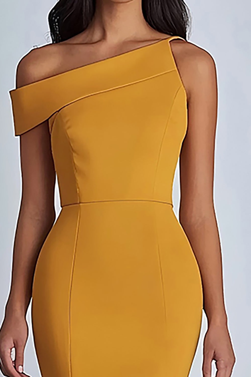 Yellow Satin One Shoulder Sheath Long Formal Dress