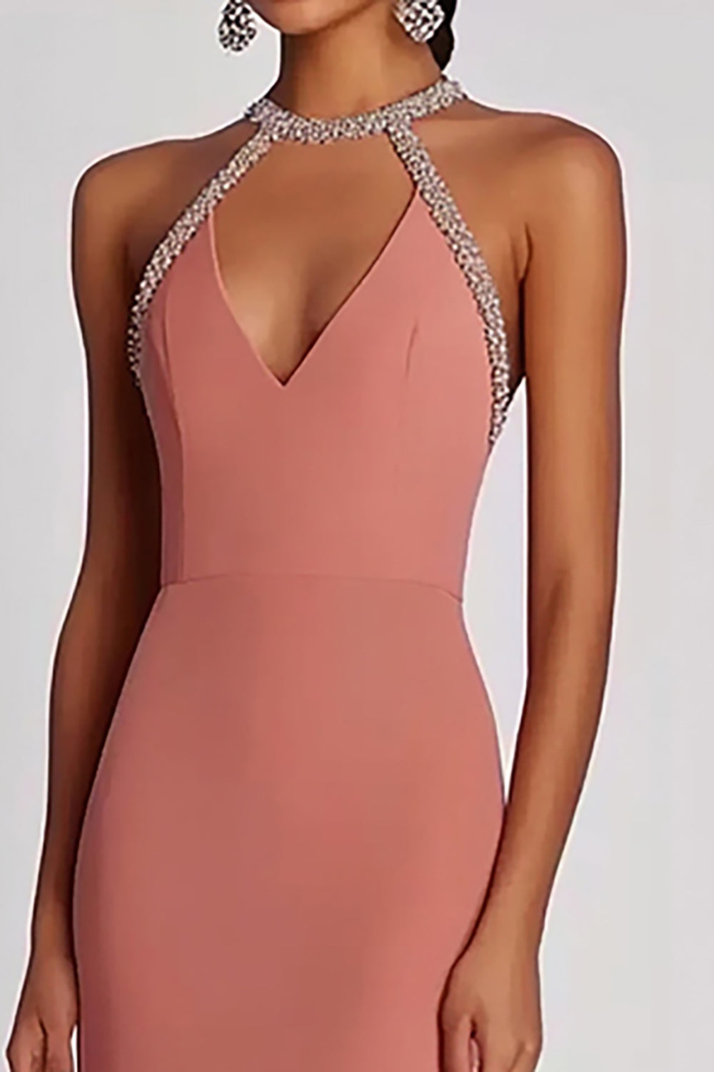 Pink Halter Sheath Floor Length Formal Dress with Beading
