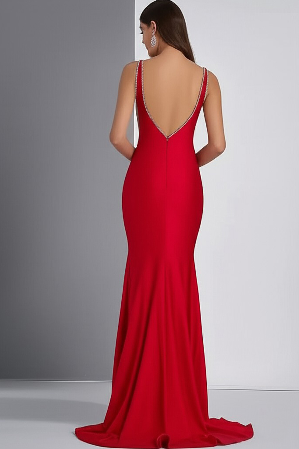 Elegant Sheath V-Neck Red Long Formal Dress with Beading