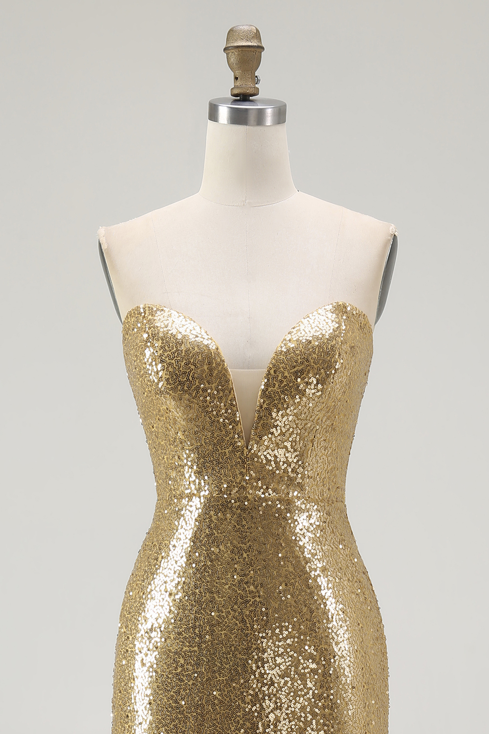 Sparkly Sweetheart Gold Mermaid Sequin Maxi Formal Dress with Slit