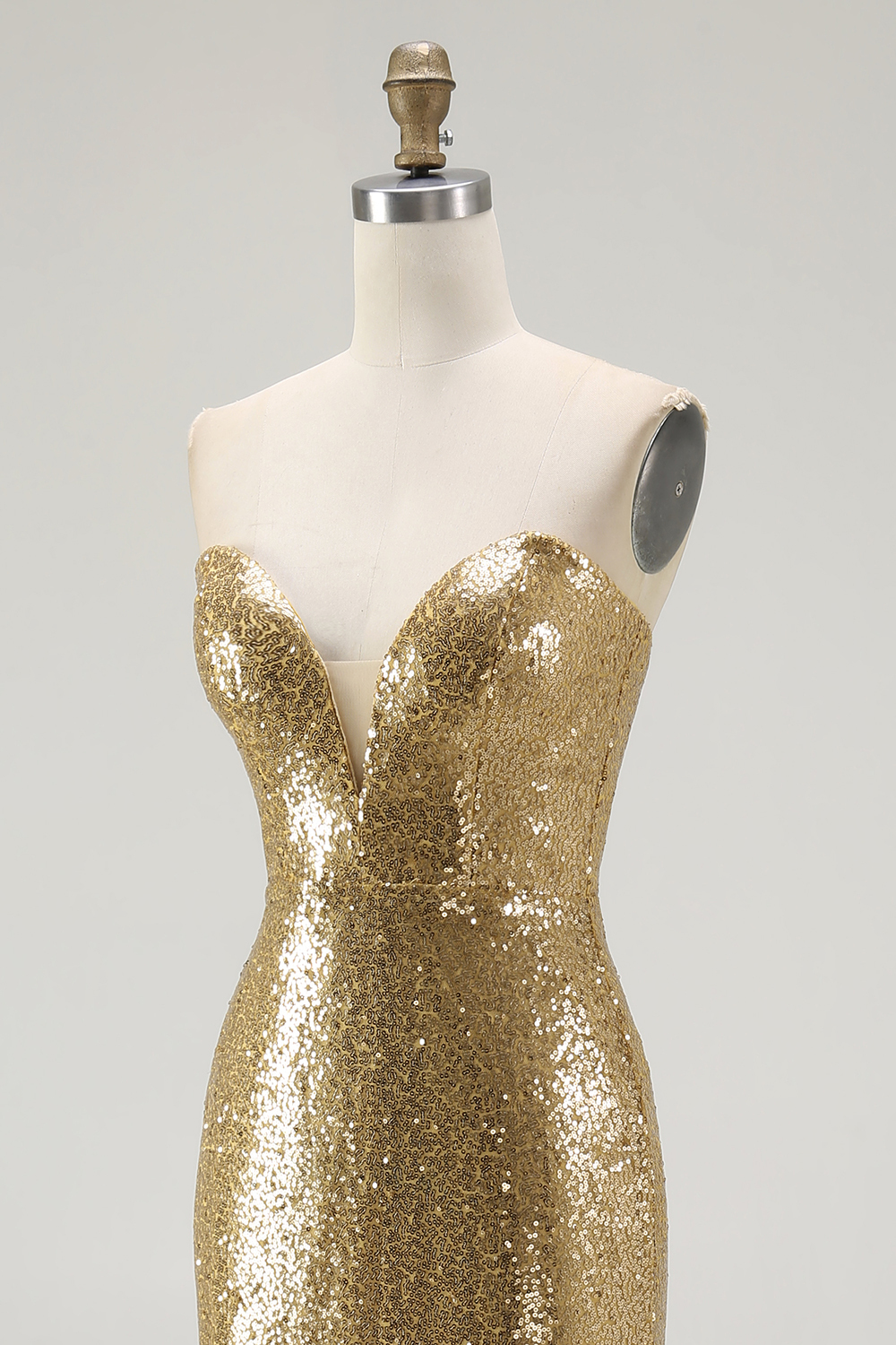 Sparkly Sweetheart Gold Mermaid Sequin Maxi Formal Dress with Slit