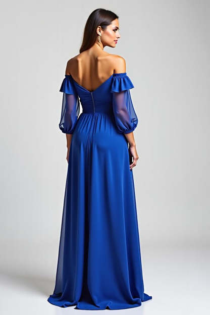Royal Blue Off the Shoulder Ruched High-Low A Line Formal Dress