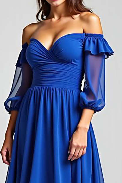 Royal Blue Off the Shoulder Ruched High-Low A Line Formal Dress