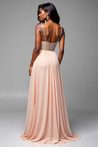 Champagne A Line Spaghetti Straps Sweetheart Long Formal Dress