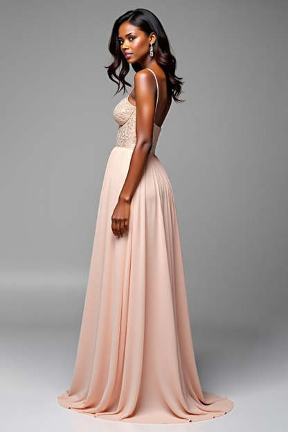 Champagne A Line Spaghetti Straps Sweetheart Long Formal Dress