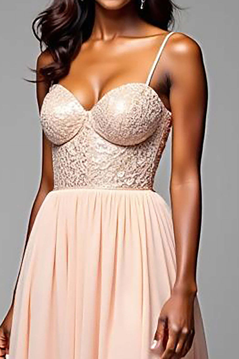 Champagne A Line Spaghetti Straps Sweetheart Long Formal Dress