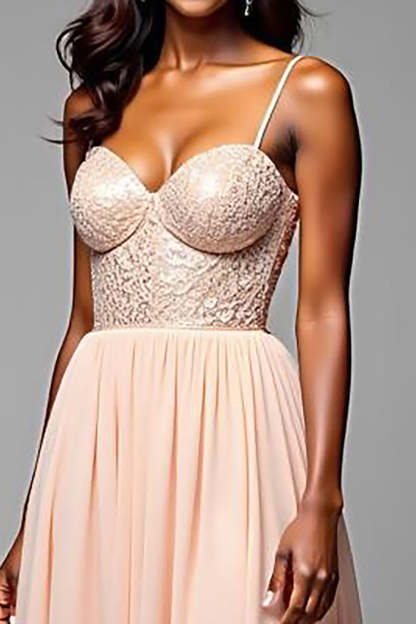 Champagne A Line Spaghetti Straps Sweetheart Long Formal Dress