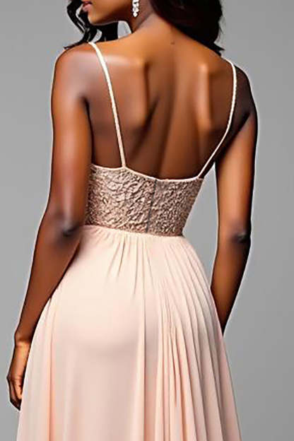 Champagne A Line Spaghetti Straps Sweetheart Long Formal Dress