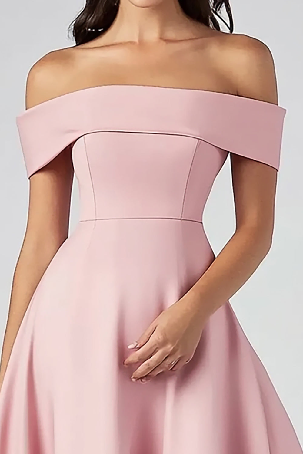 Off the Shoulder Pink A Line Tea-Length Pretty Formal Dress