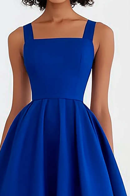 Pretty Royal Blue Square Neck A Line Tea-Length Formal Dress