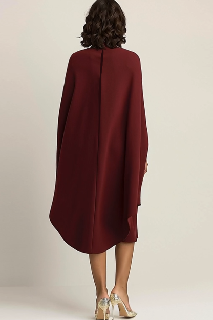 Burgundy Plus Size Sheath Ankle-Length Formal Dress with Cape