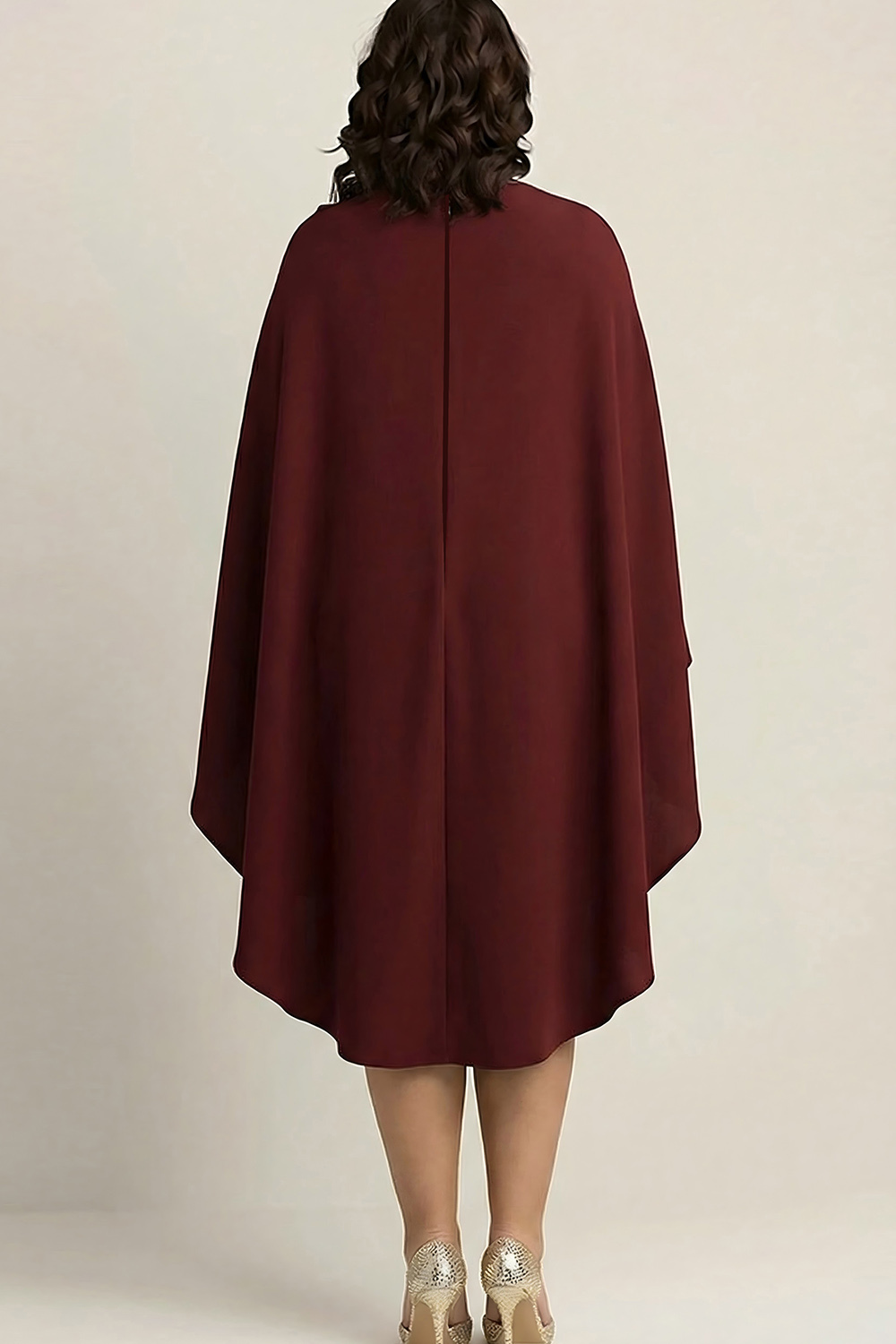 Burgundy Sheath Ankle-Length Formal Dress with Cape