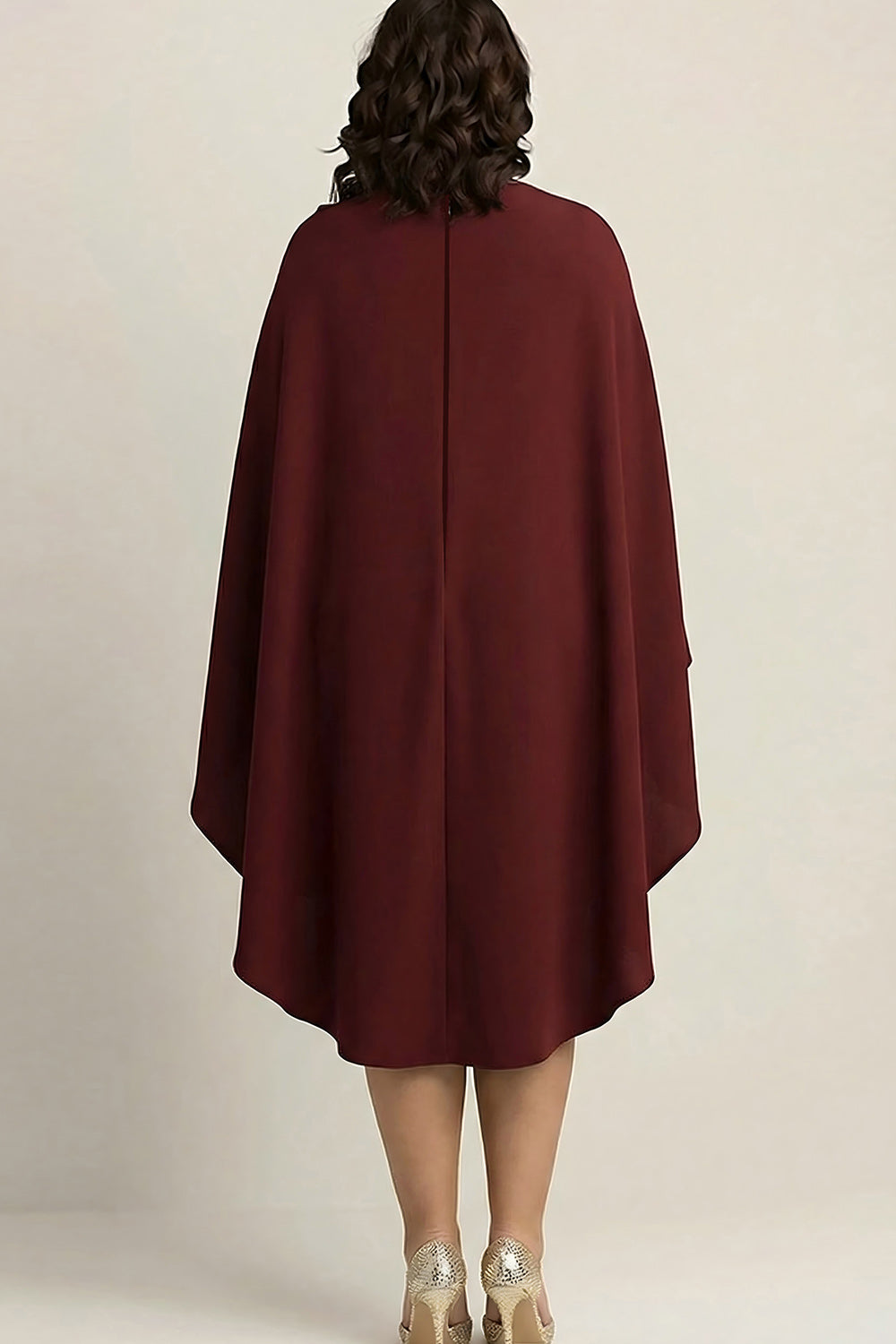 Burgundy Plus Size Sheath Ankle-Length Formal Dress with Cape